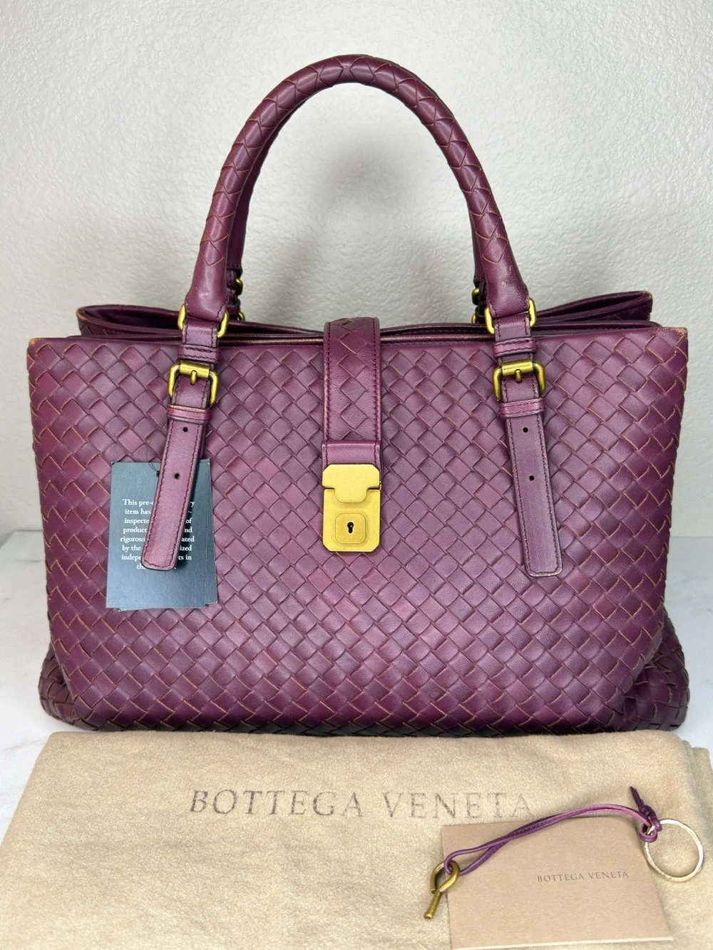 Bottega Veneta Large Roma Intrecciato Gold Wine Burgundy Suede Leather Bag + COA